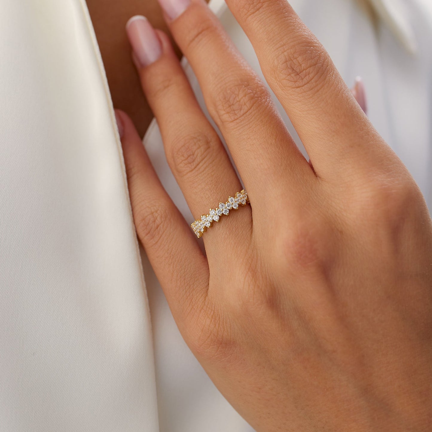 14k Cluster Diamond Half Eternity Wedding Band