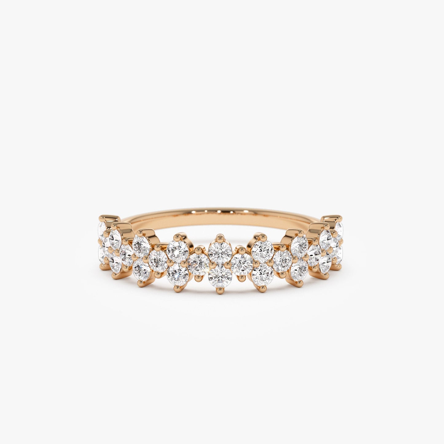 14k Cluster Diamond Half Eternity Wedding Band - Geum Jewels