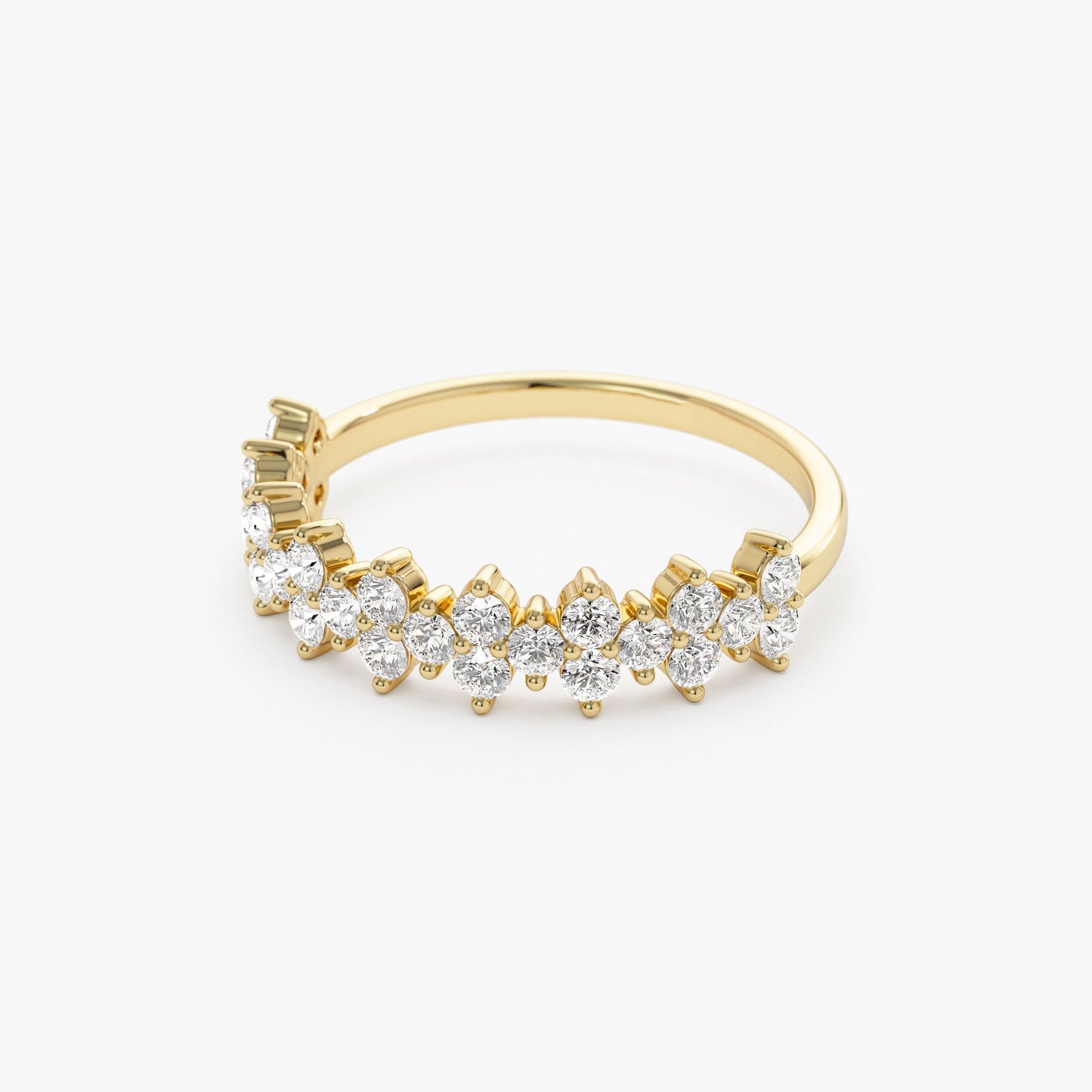 14k Cluster Diamond Half Eternity Wedding Band - Geum Jewels