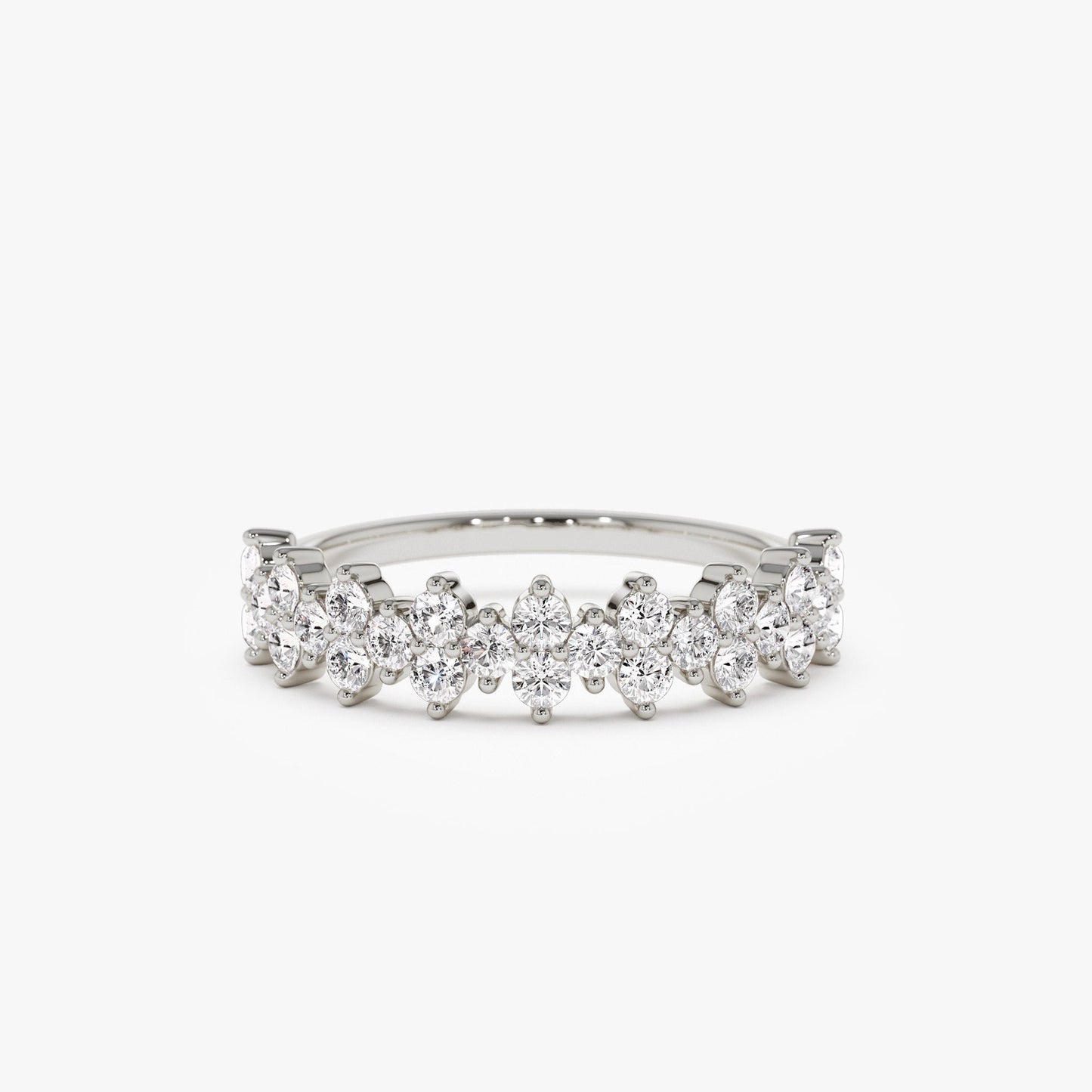 14k Cluster Diamond Half Eternity Wedding Band - Geum Jewels