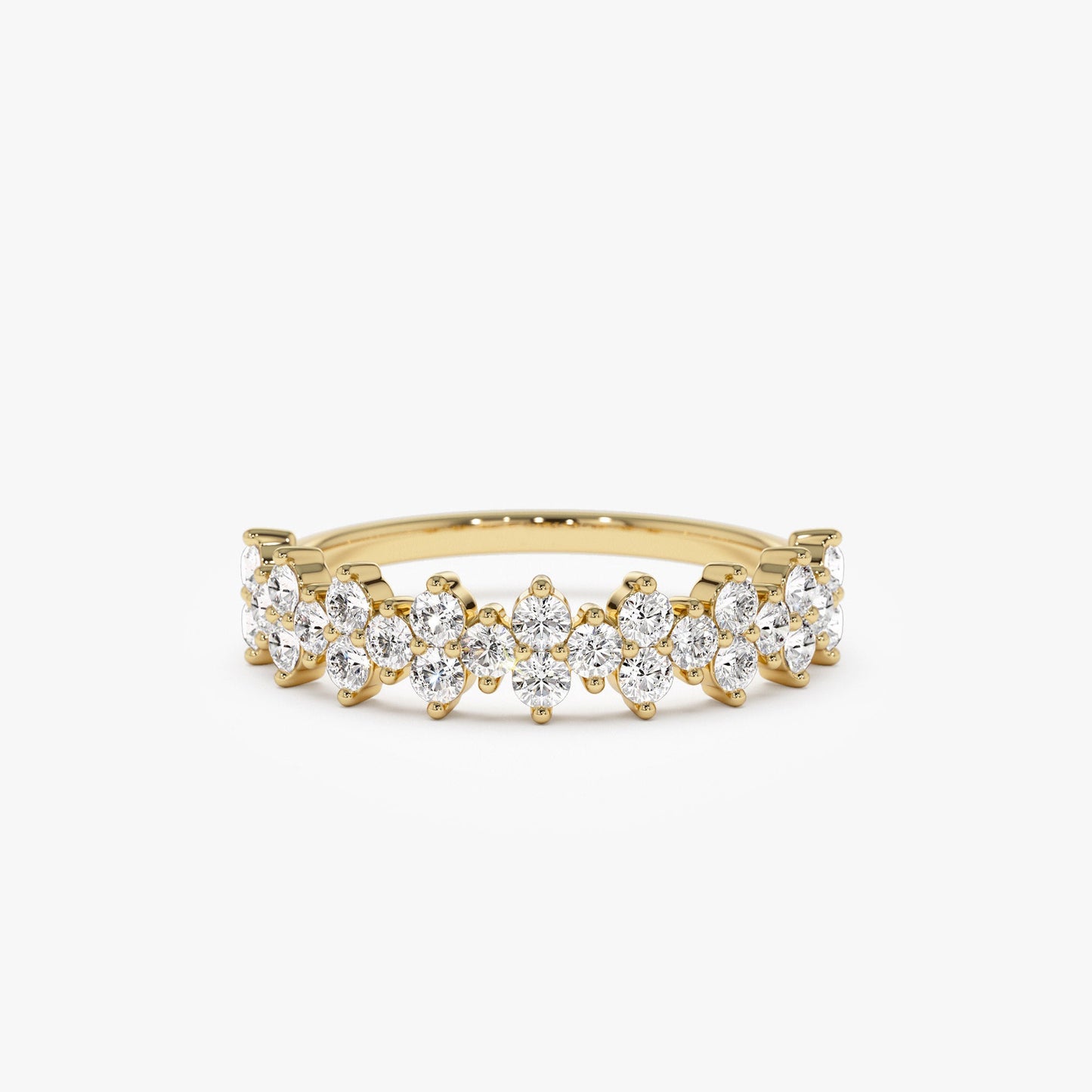 14k Cluster Diamond Half Eternity Wedding Band - Geum Jewels