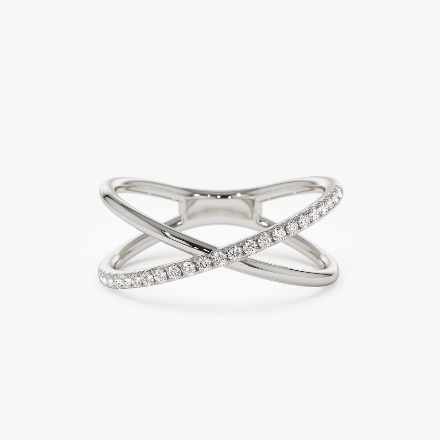 14k Criss Cross Single Side Diamond Ring - Geum Jewels