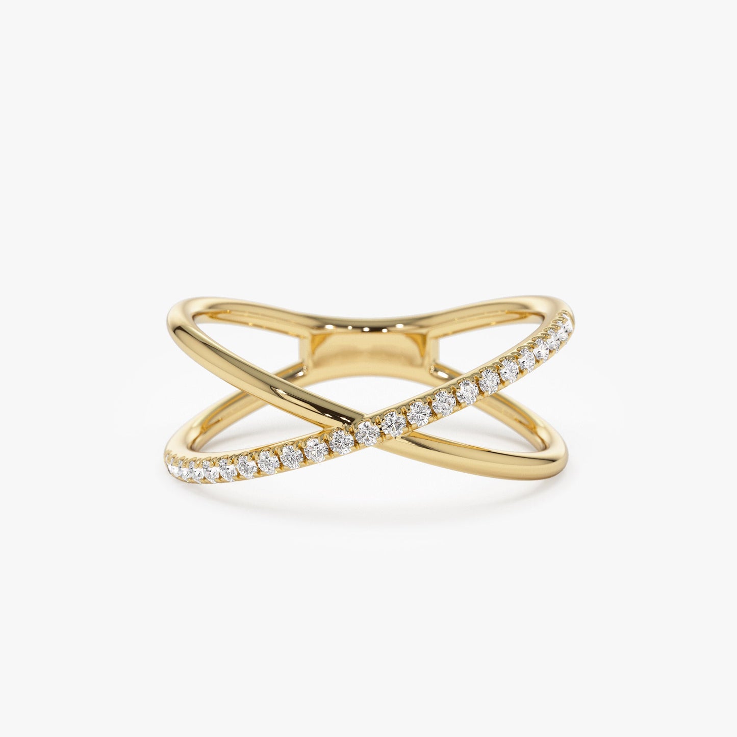 14k Criss Cross Single Side Diamond Ring - Geum Jewels