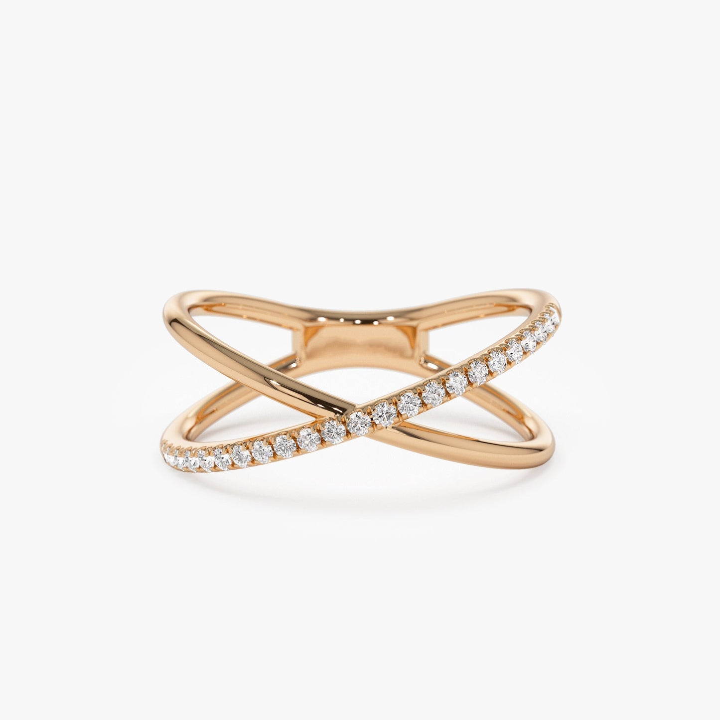 14k Criss Cross Single Side Diamond Ring - Geum Jewels