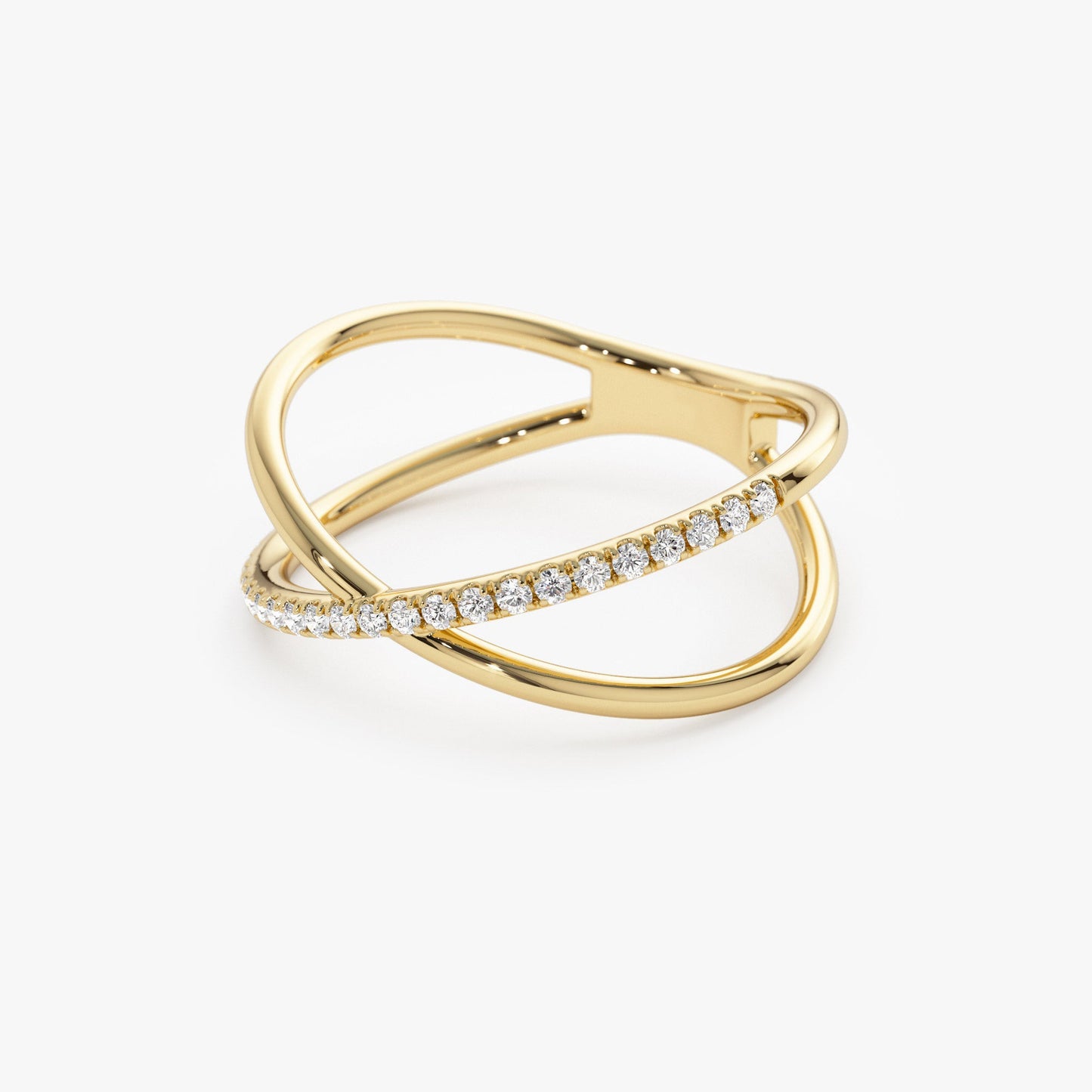 14k Criss Cross Single Side Diamond Ring - Geum Jewels