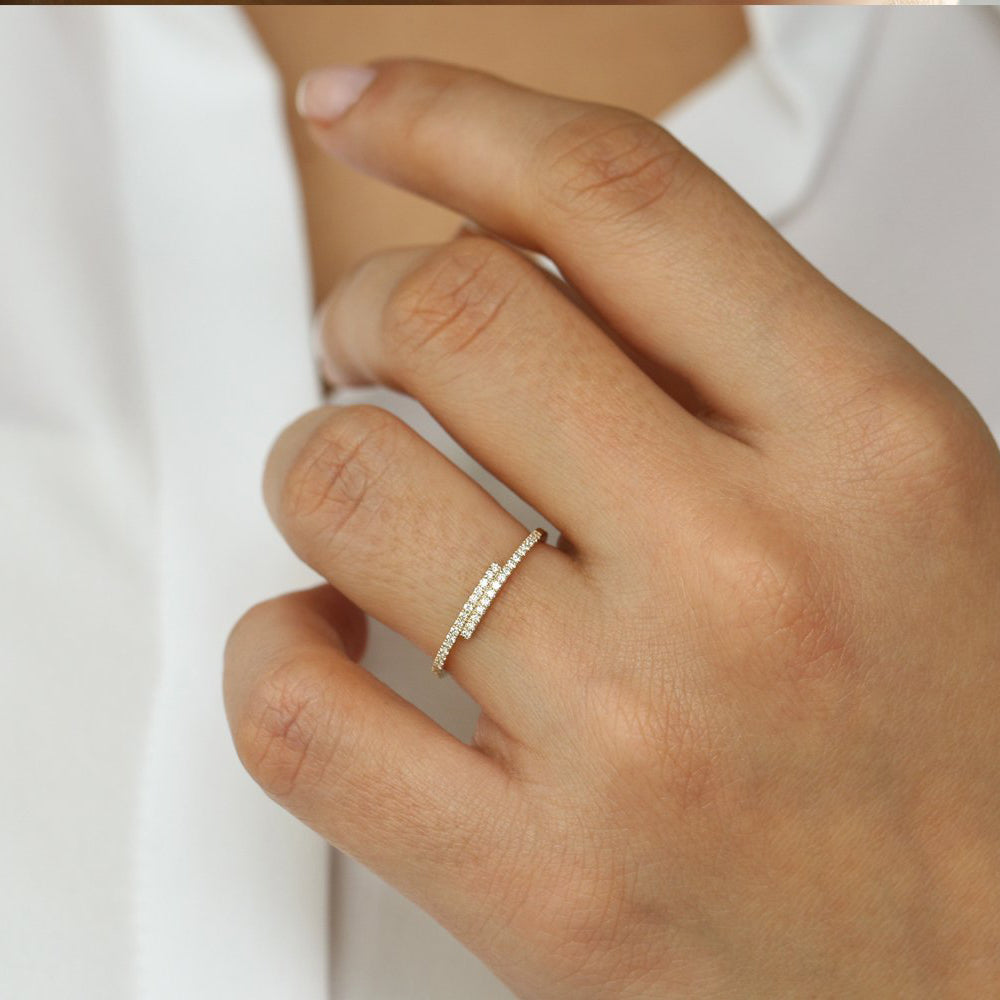 14k Cross Over Diamond Stackable Ring