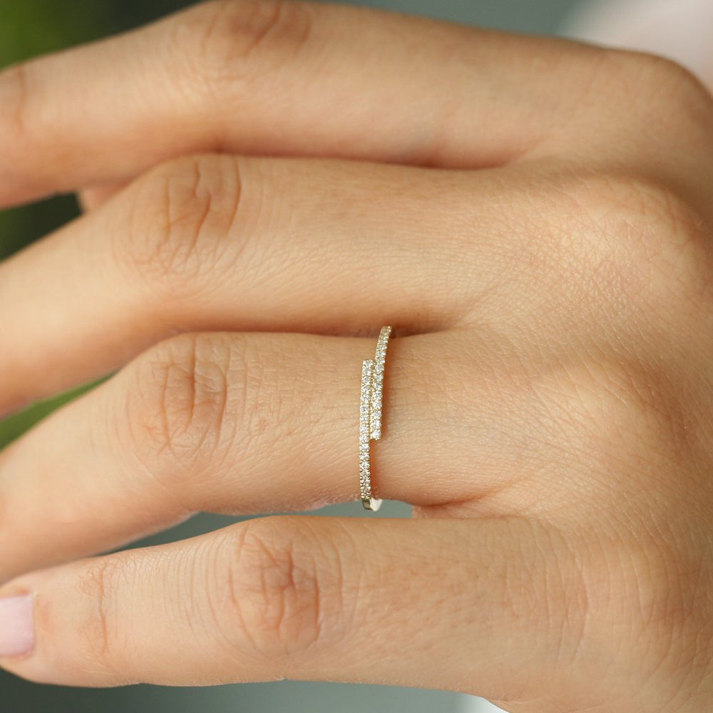 14k Cross Over Diamond Stackable Ring