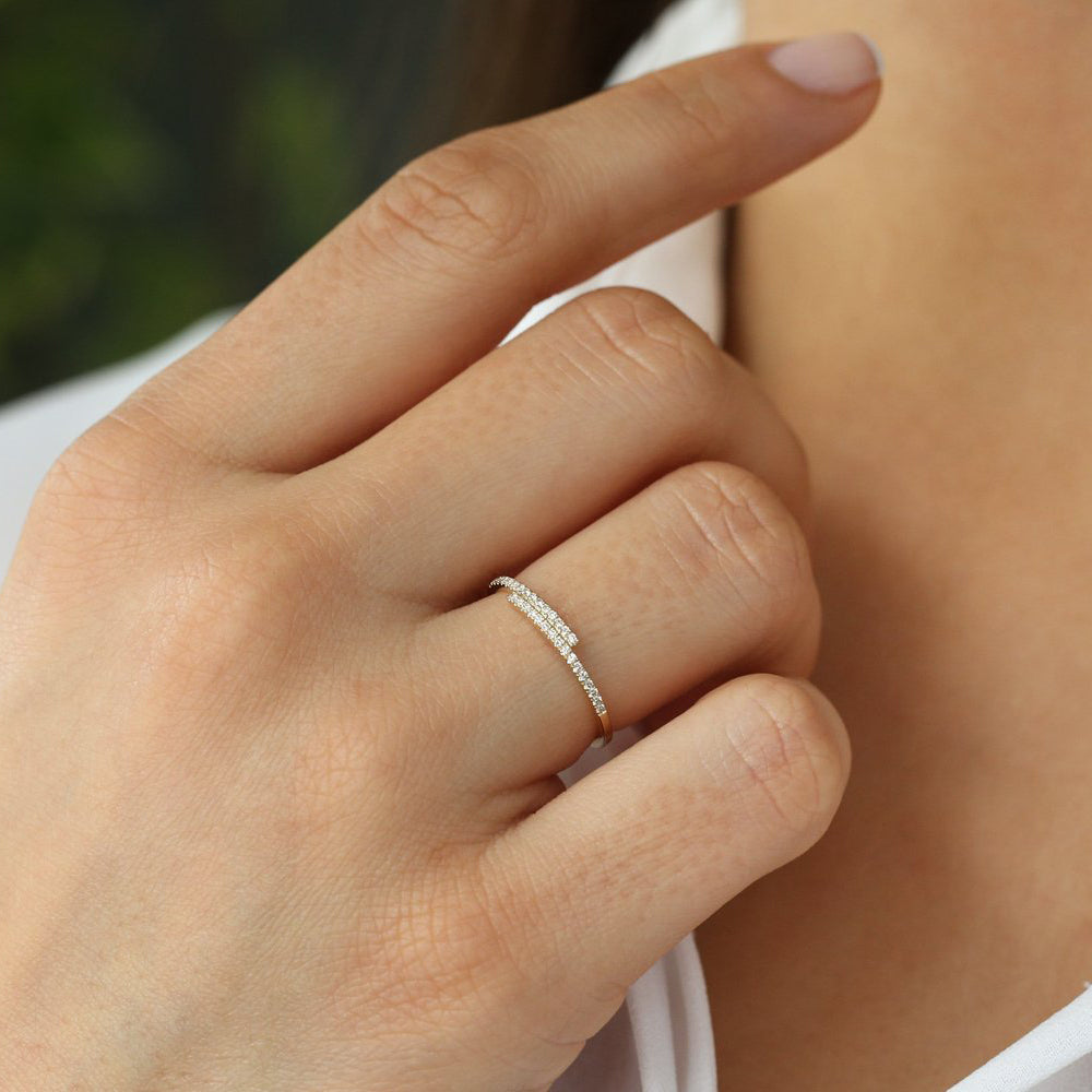 14k Cross Over Diamond Stackable Ring