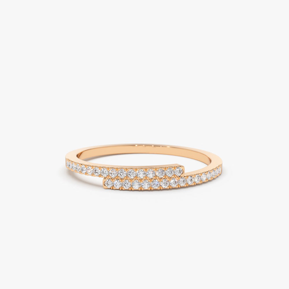 14k Cross Over Diamond Stackable Ring - Geum Jewels