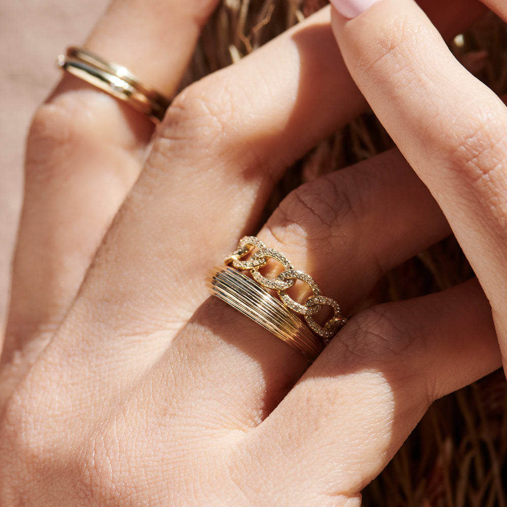 14k Curb Link Diamond Pave Ring