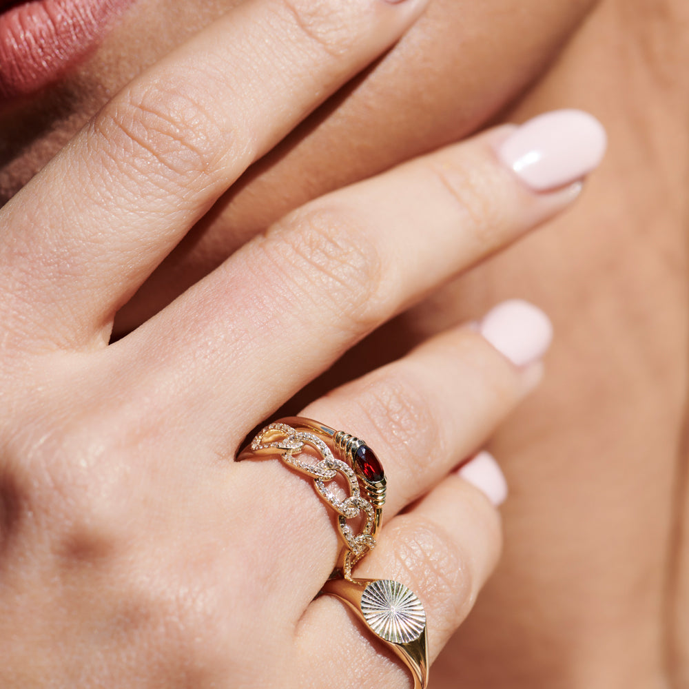 14k Curb Link Diamond Pave Ring
