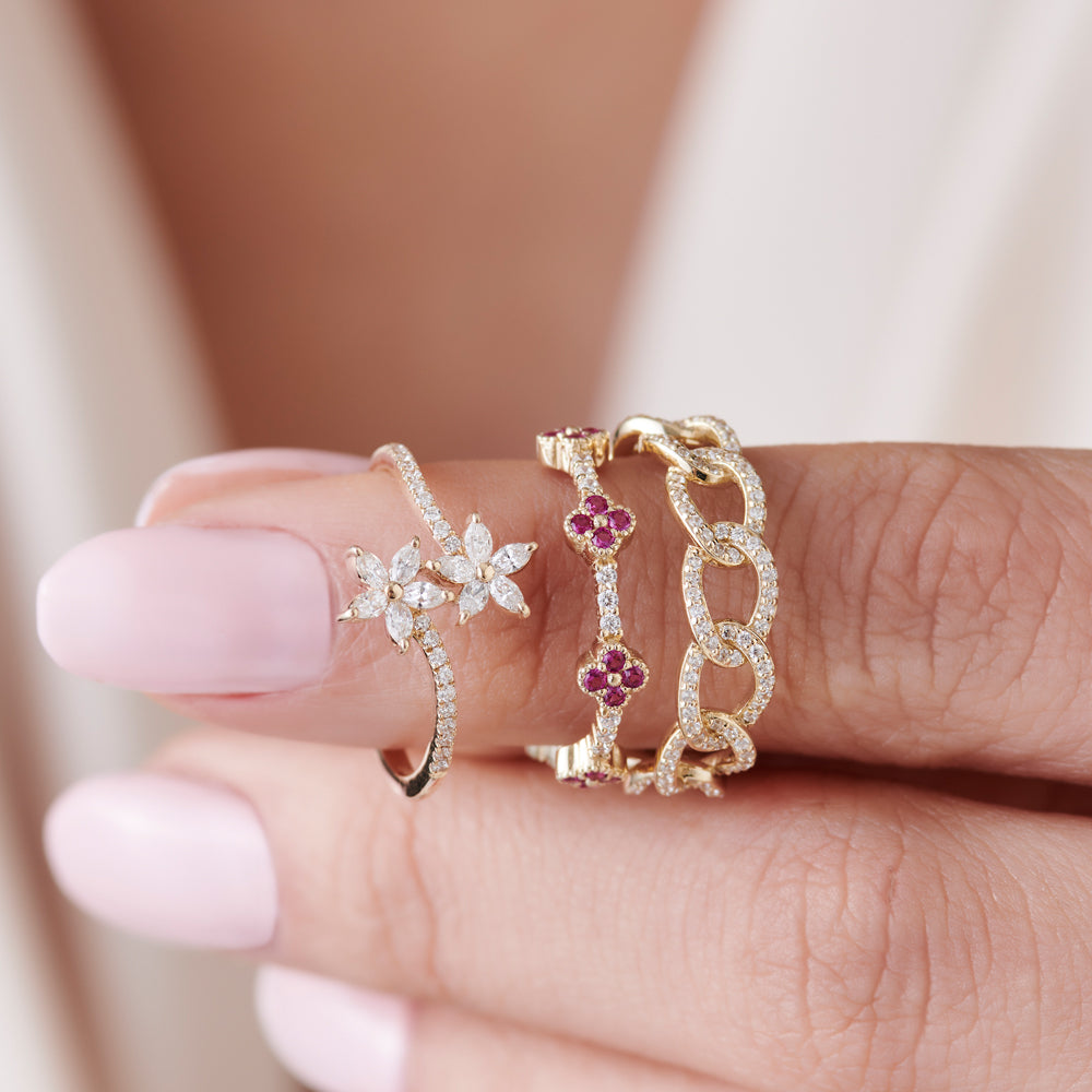 14k Curb Link Diamond Pave Ring
