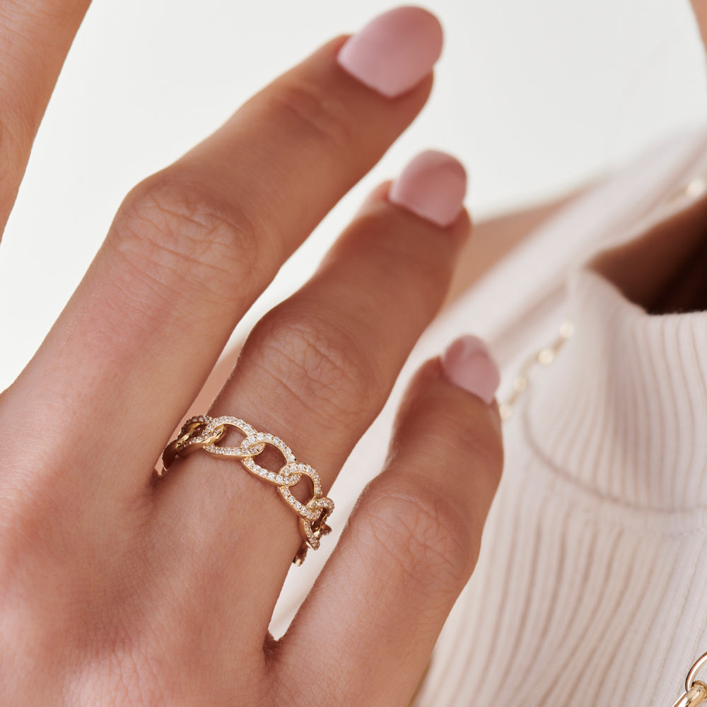 14k Curb Link Diamond Pave Ring