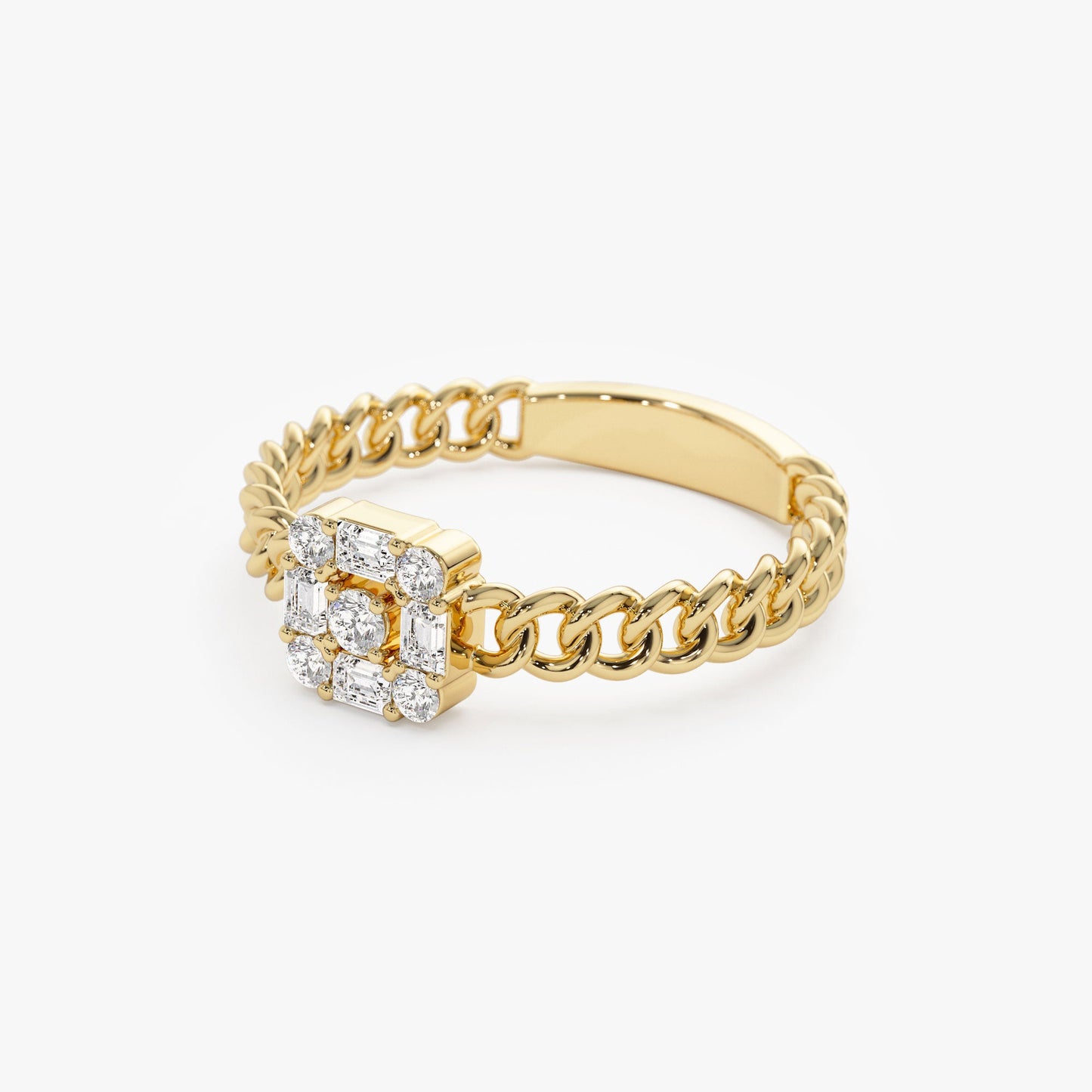 14k Curb Link Illusion Setting Baguette Diamond Ring - Geum Jewels