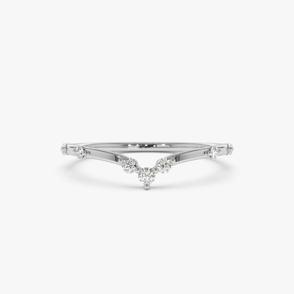 14k Curved Chevron Diamond Stacking Ring - Geum Jewels