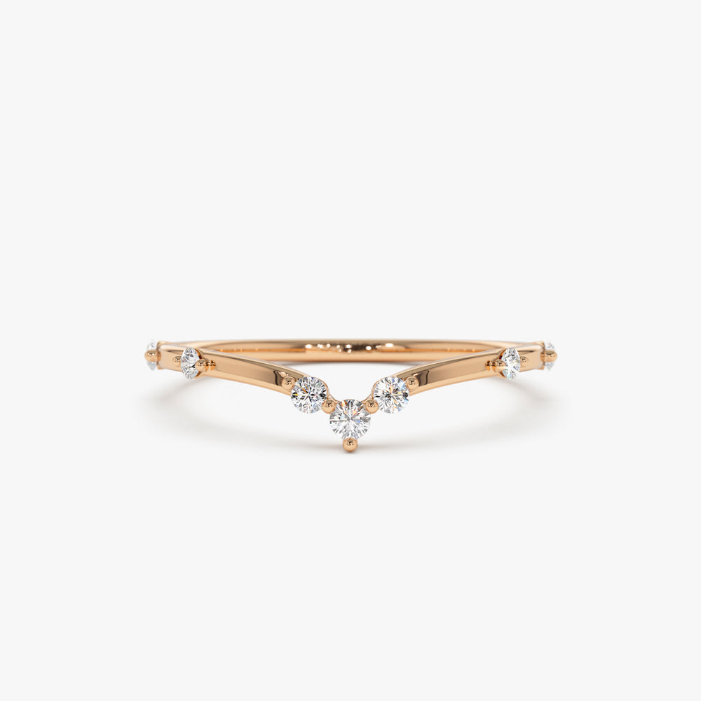 14k Curved Chevron Diamond Stacking Ring - Geum Jewels