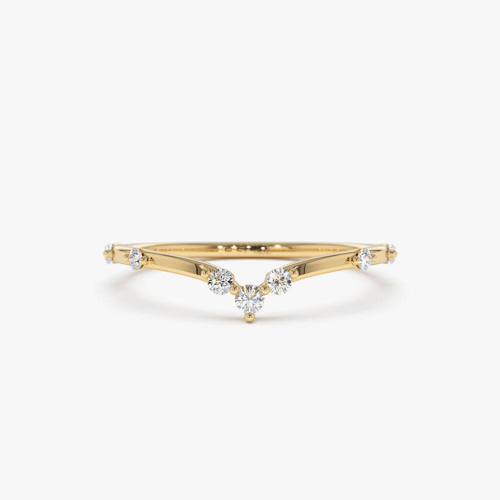 14k Curved Chevron Diamond Stacking Ring - Geum Jewels