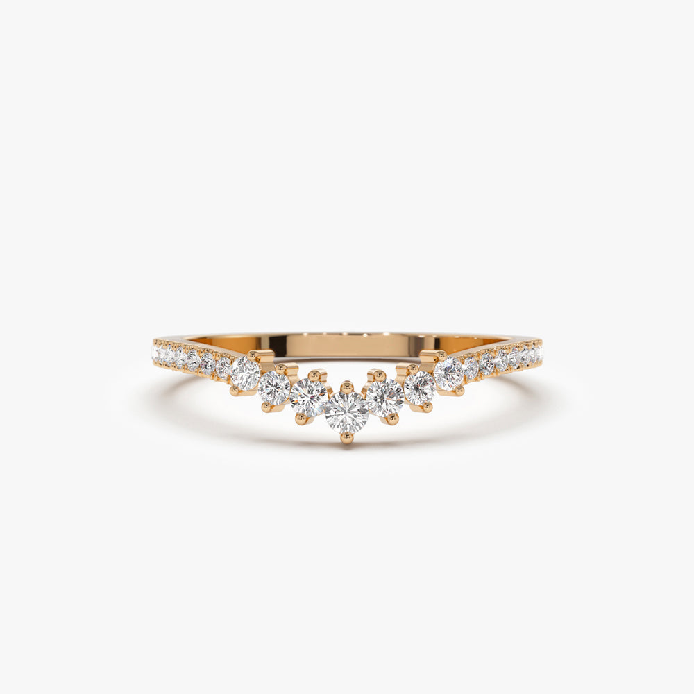 14k Curved Graduating Diamond Wedding Band - Geum Jewels