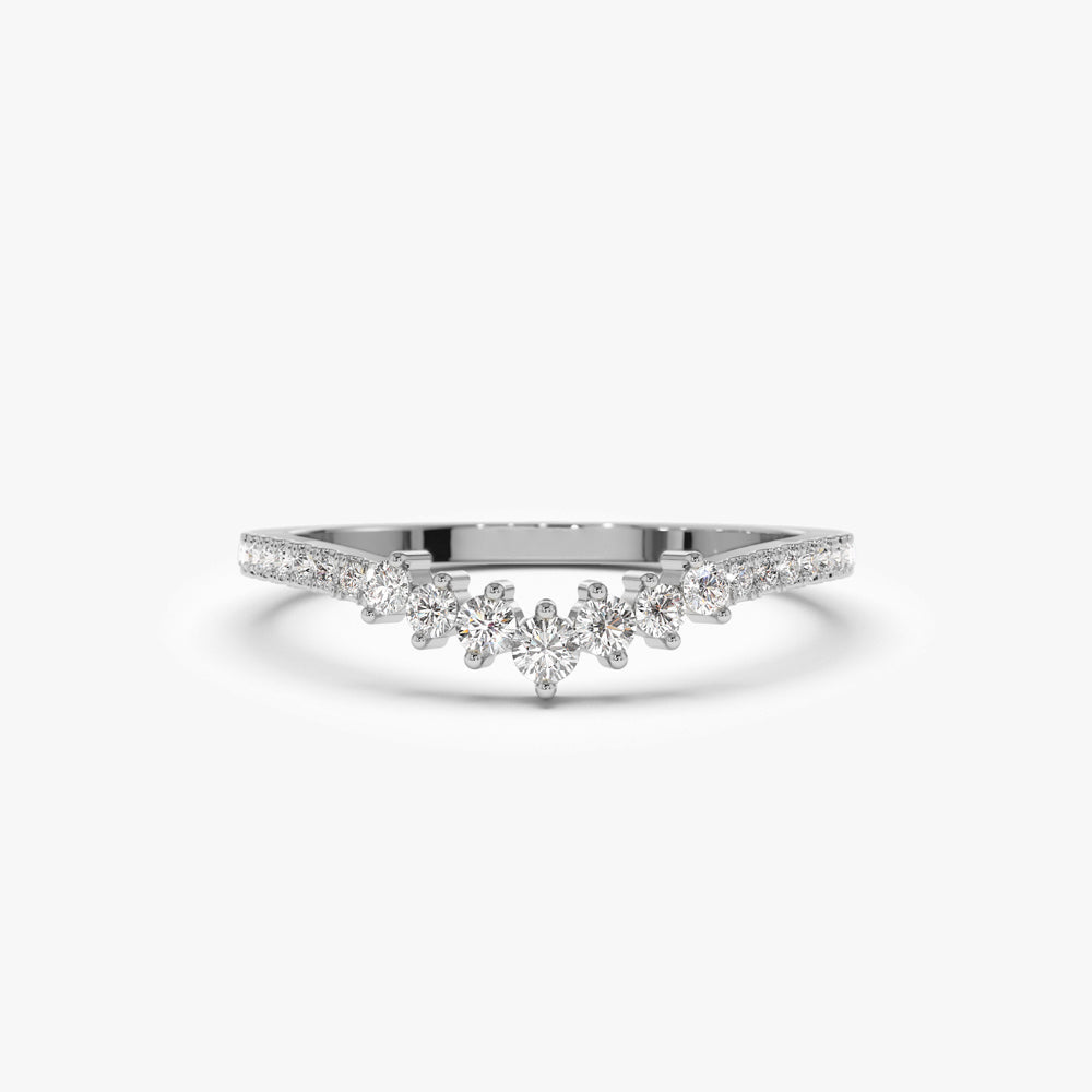 14k Curved Graduating Diamond Wedding Band - Geum Jewels