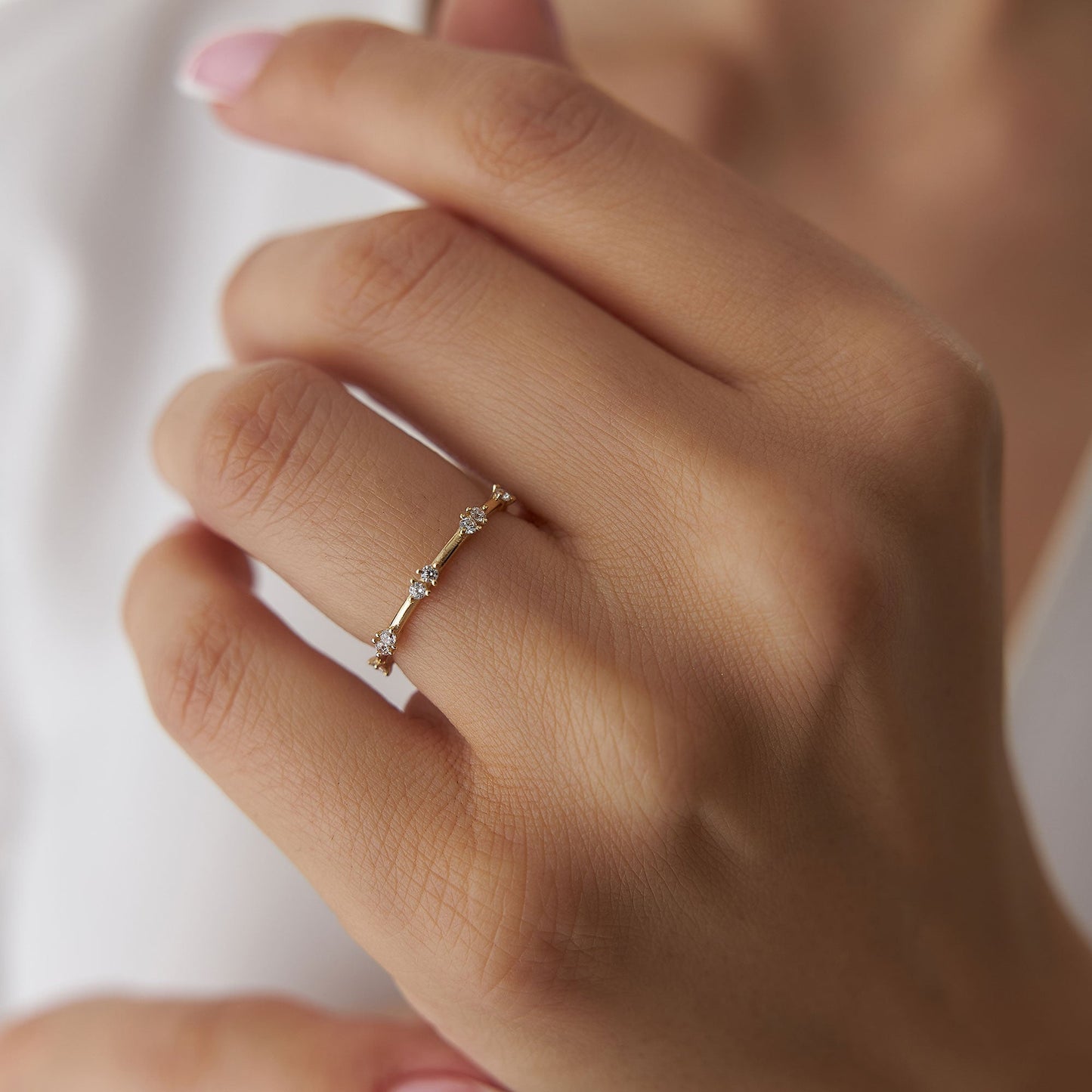 14k Dainty Stacking Diamond Wedding Band