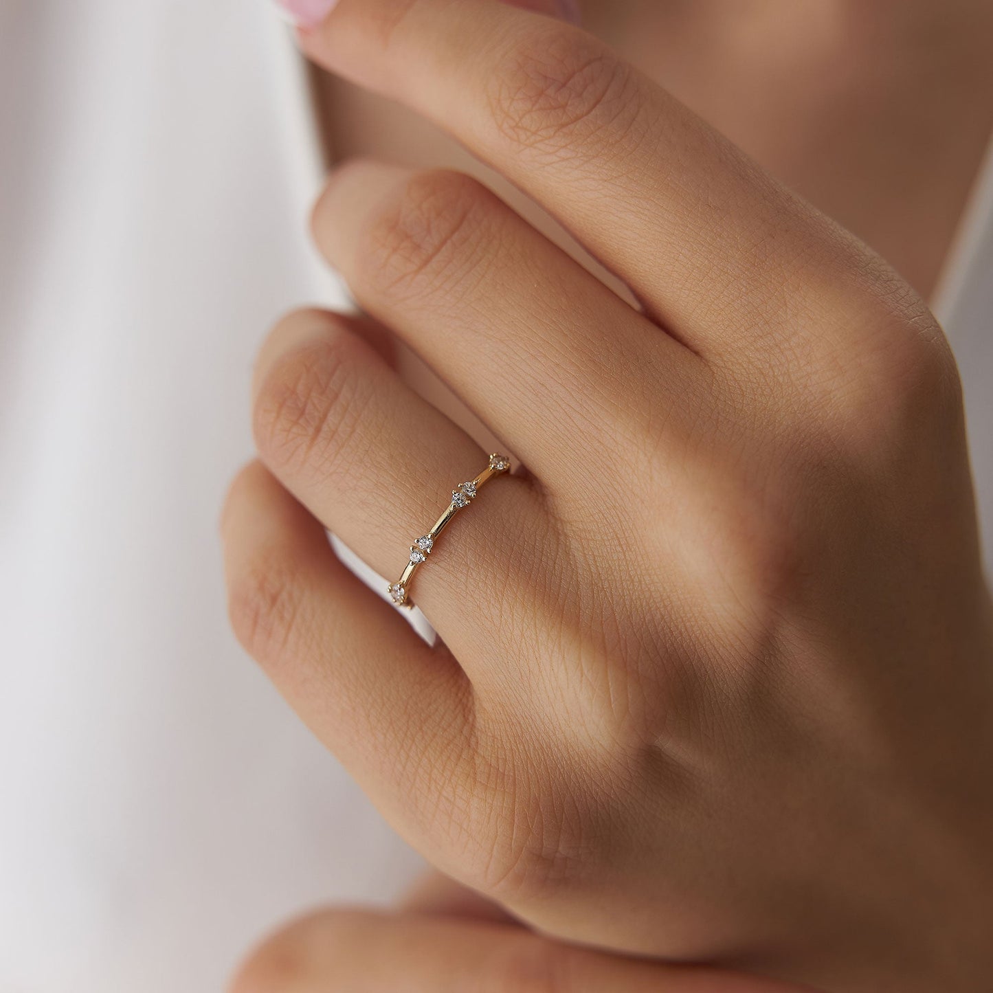 14k Dainty Stacking Diamond Wedding Band
