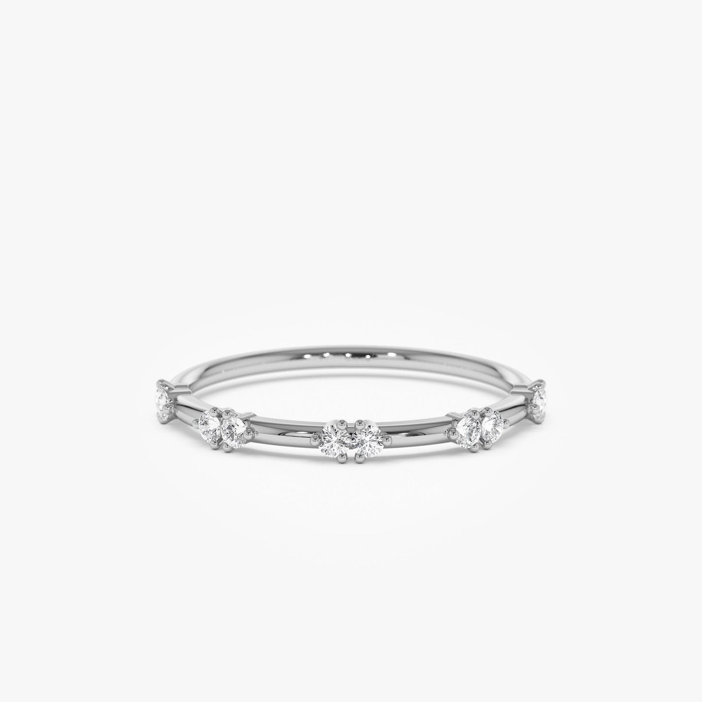 14k Dainty Stacking Diamond Wedding Band - Geum Jewels