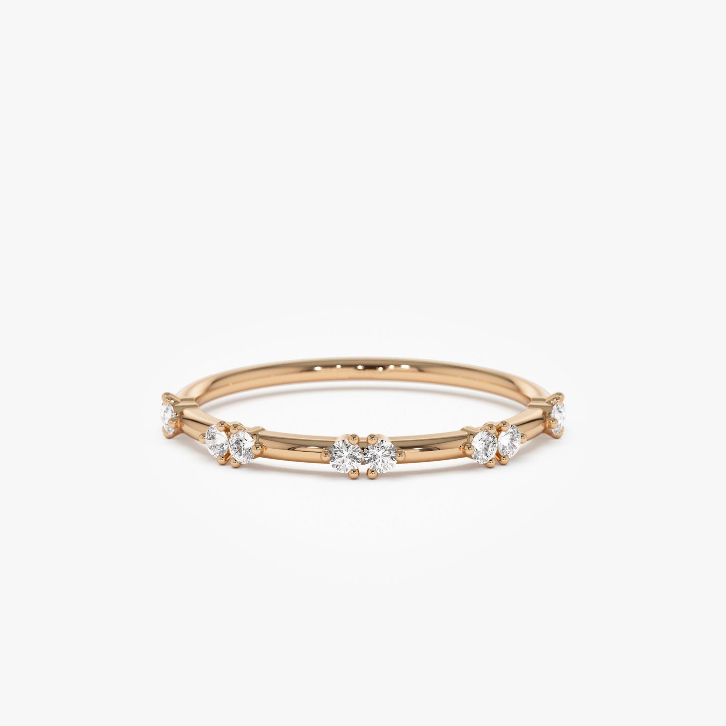14k Dainty Stacking Diamond Wedding Band - Geum Jewels