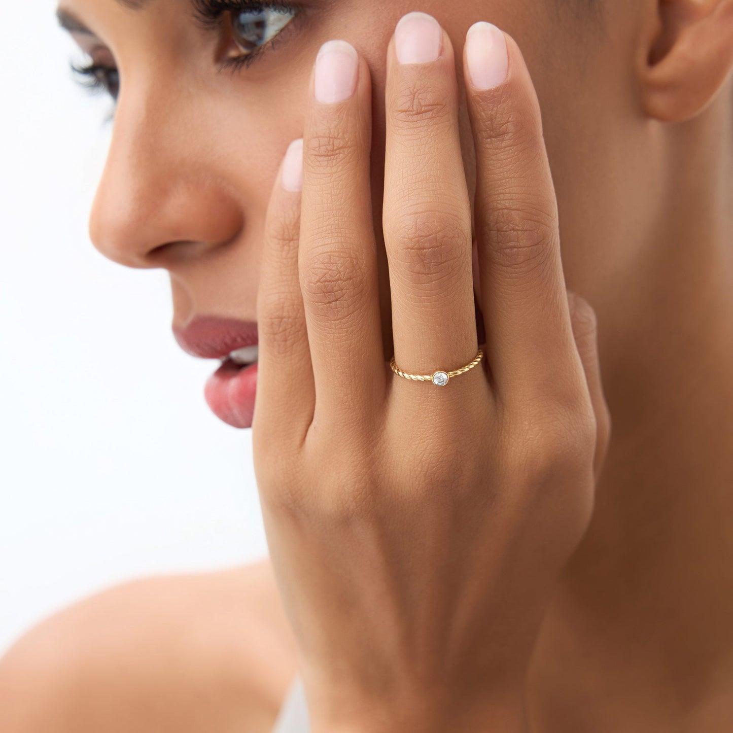 14K Diamond Bezel Twisted Engagement Ring