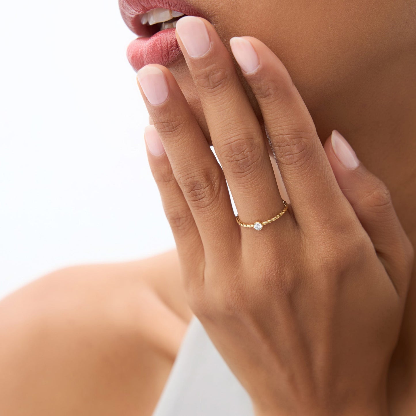 14K Diamond Bezel Twisted Engagement Ring