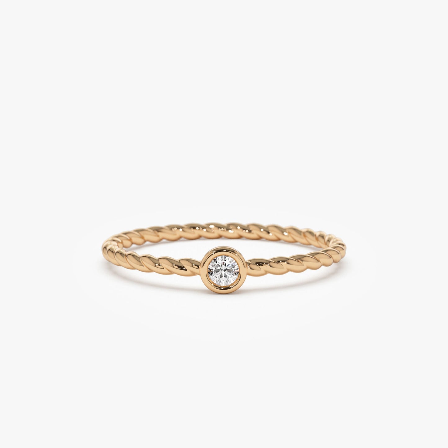 14K Diamond Bezel Twisted Engagement Ring - Geum Jewels
