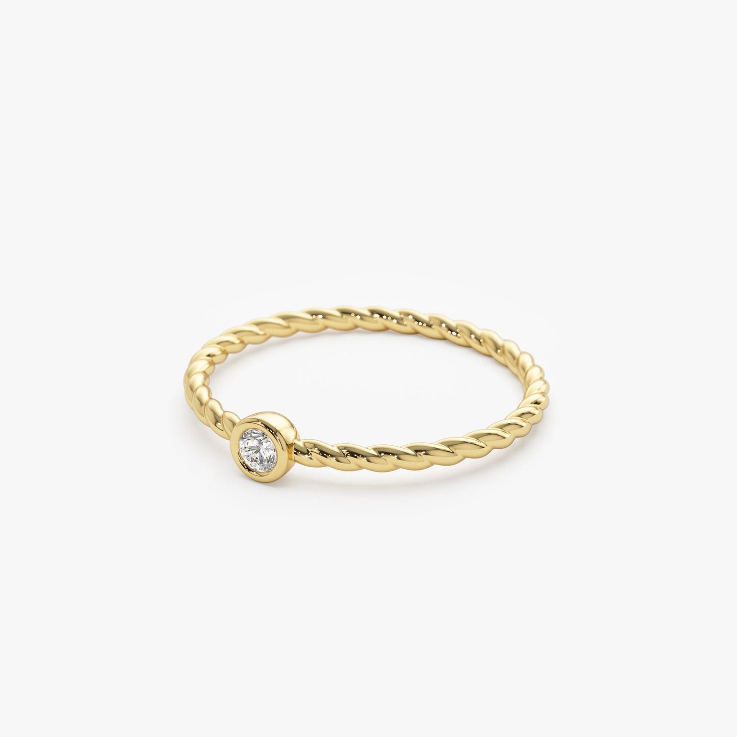 14K Diamond Bezel Twisted Engagement Ring - Geum Jewels