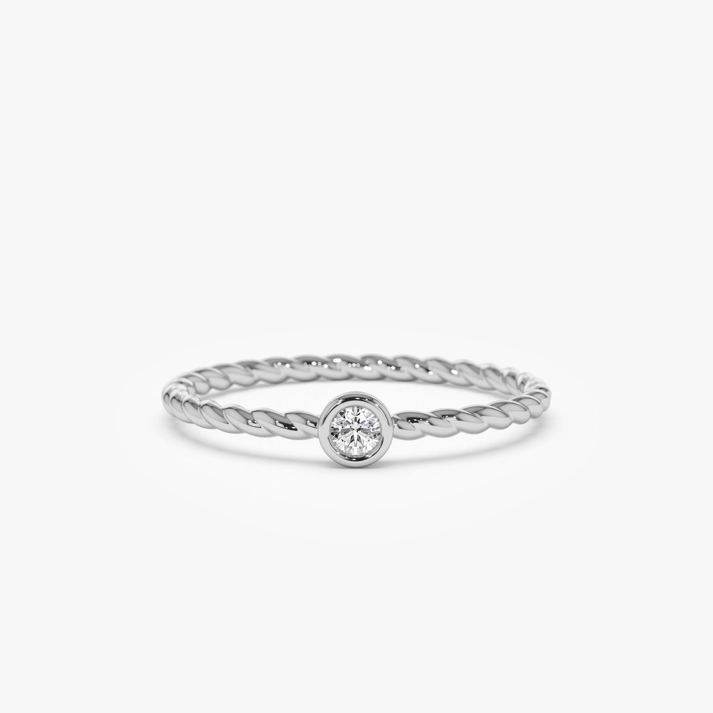 14K Diamond Bezel Twisted Engagement Ring - Geum Jewels