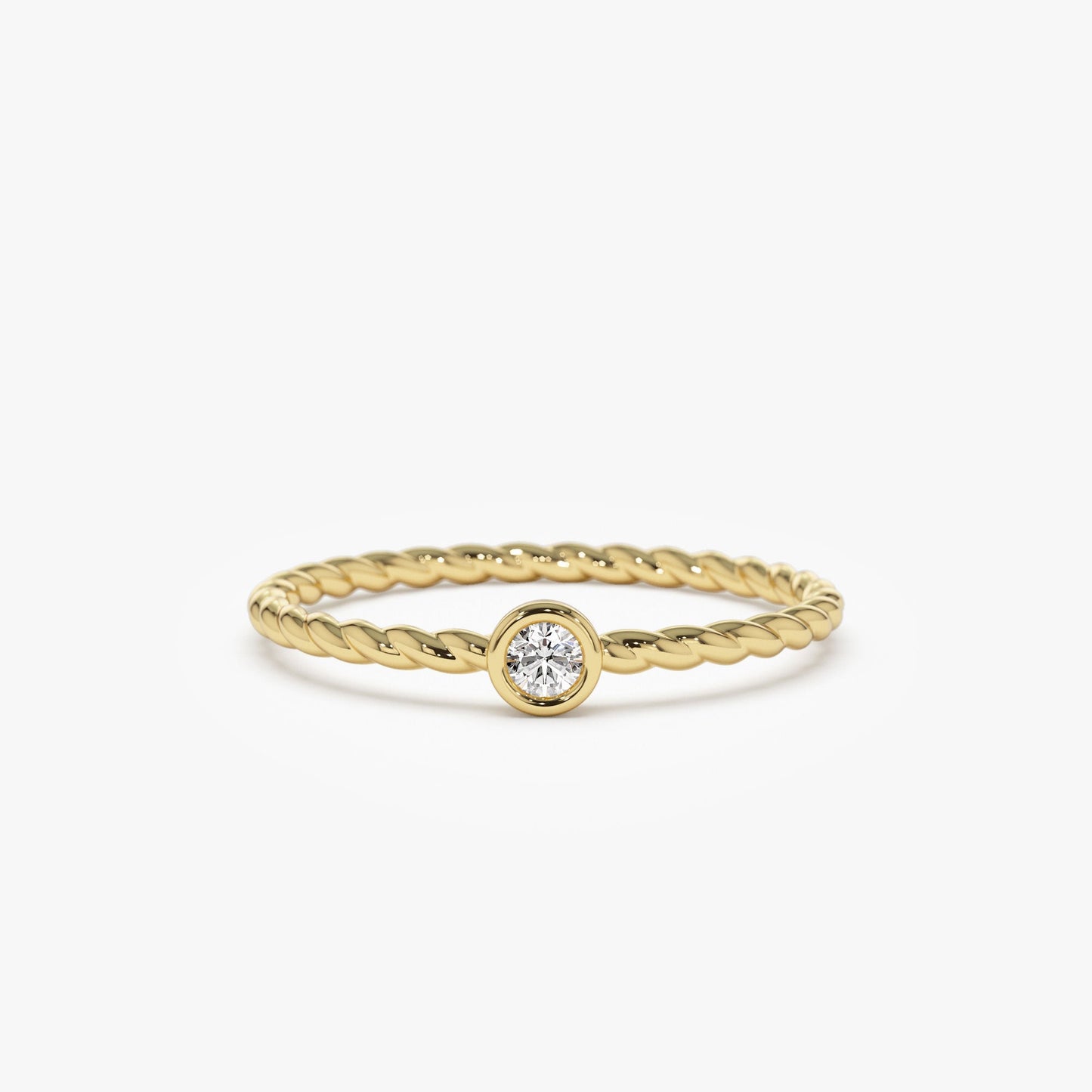 14K Diamond Bezel Twisted Engagement Ring - Geum Jewels