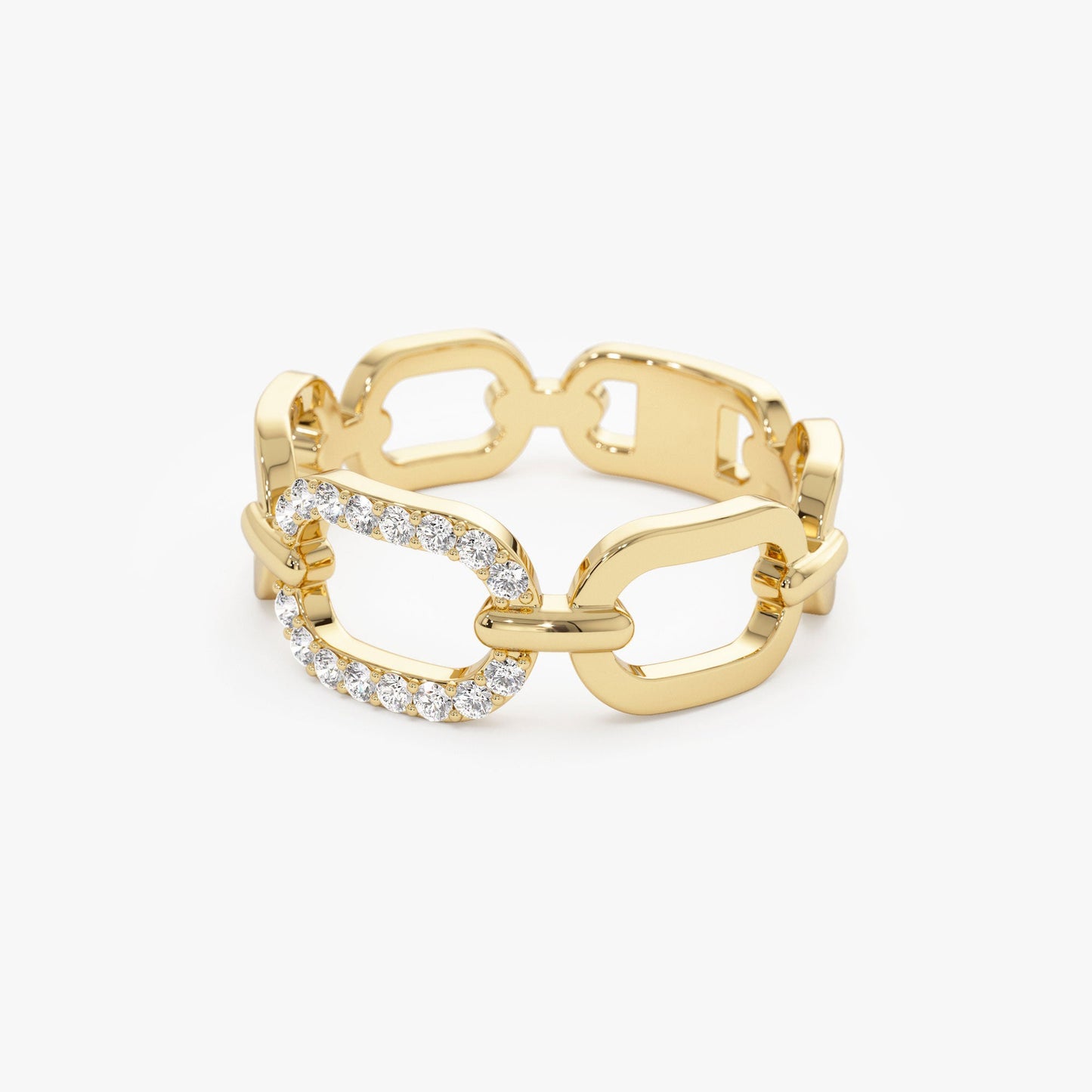 14k Diamond Buckle Chain Ring - Geum Jewels
