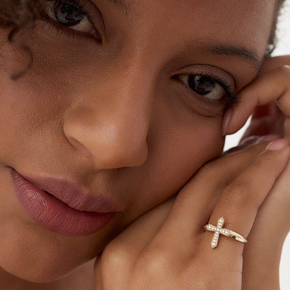 14k Diamond Cross Ring