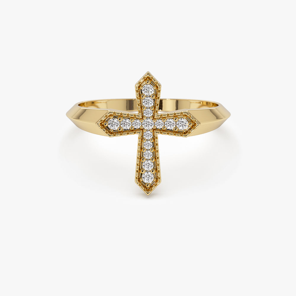14k Diamond Cross Ring - Geum Jewels