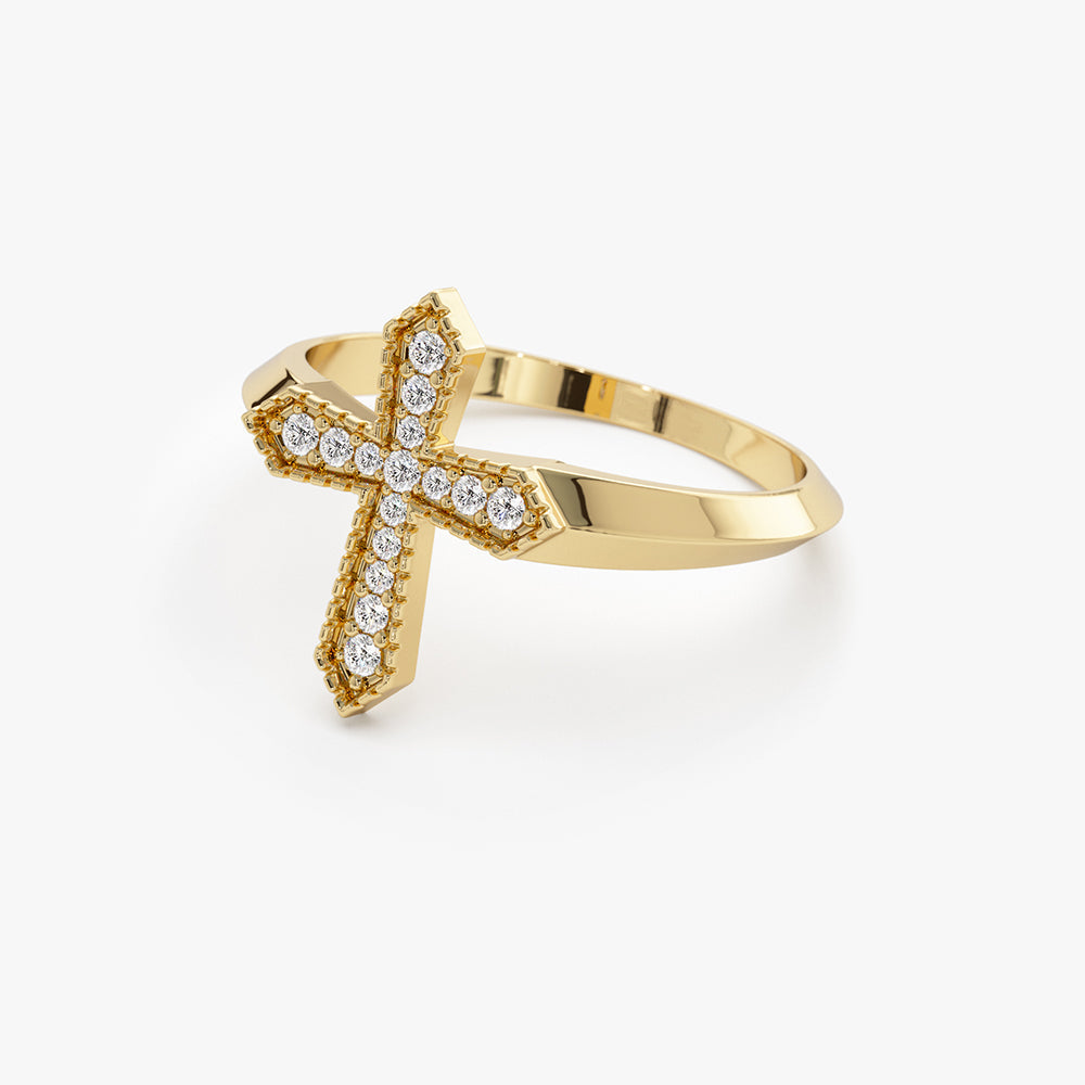 14k Diamond Cross Ring - Geum Jewels