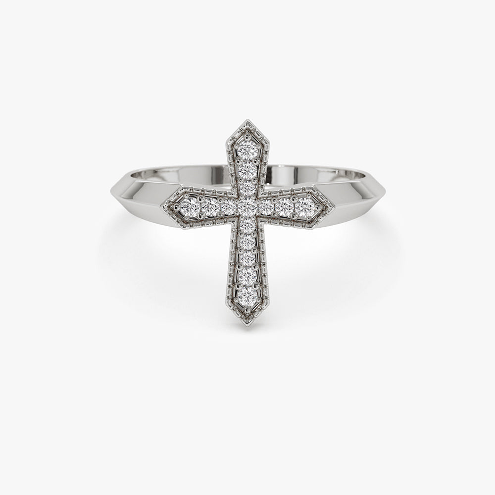 14k Diamond Cross Ring - Geum Jewels