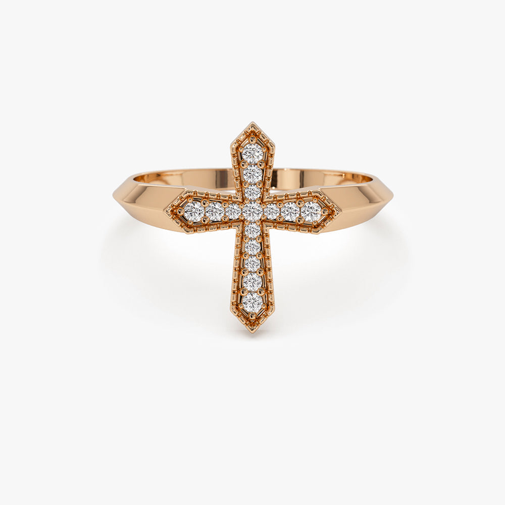 14k Diamond Cross Ring - Geum Jewels