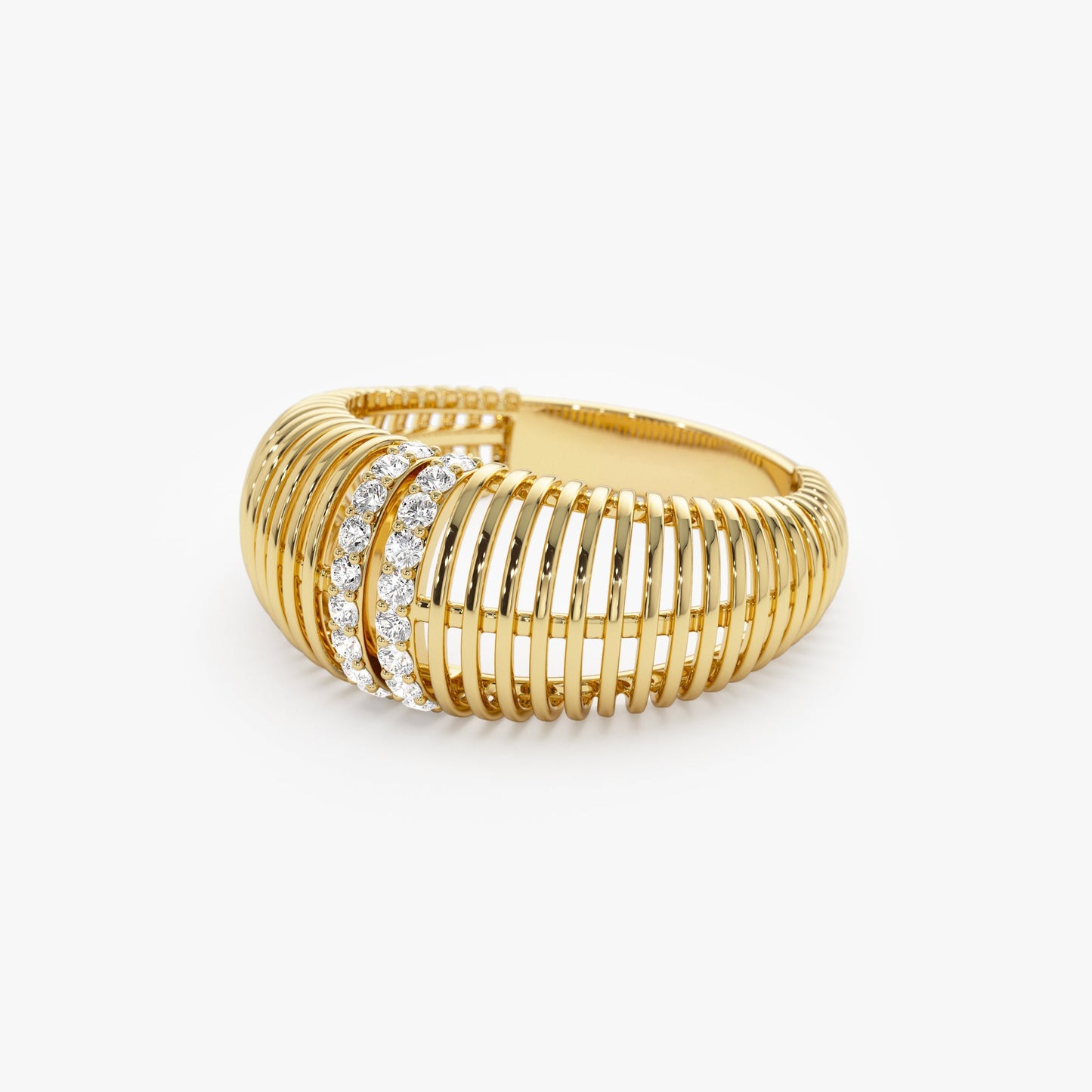 14K Diamond-Encrusted Ribbed Dome Statement Ring - Geum Jewels
