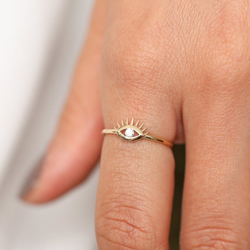 14k Diamond Evil Eye Ring