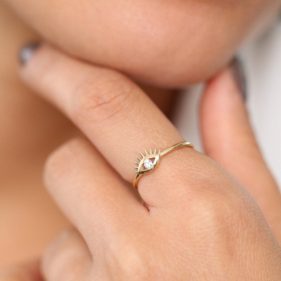 14k Diamond Evil Eye Ring