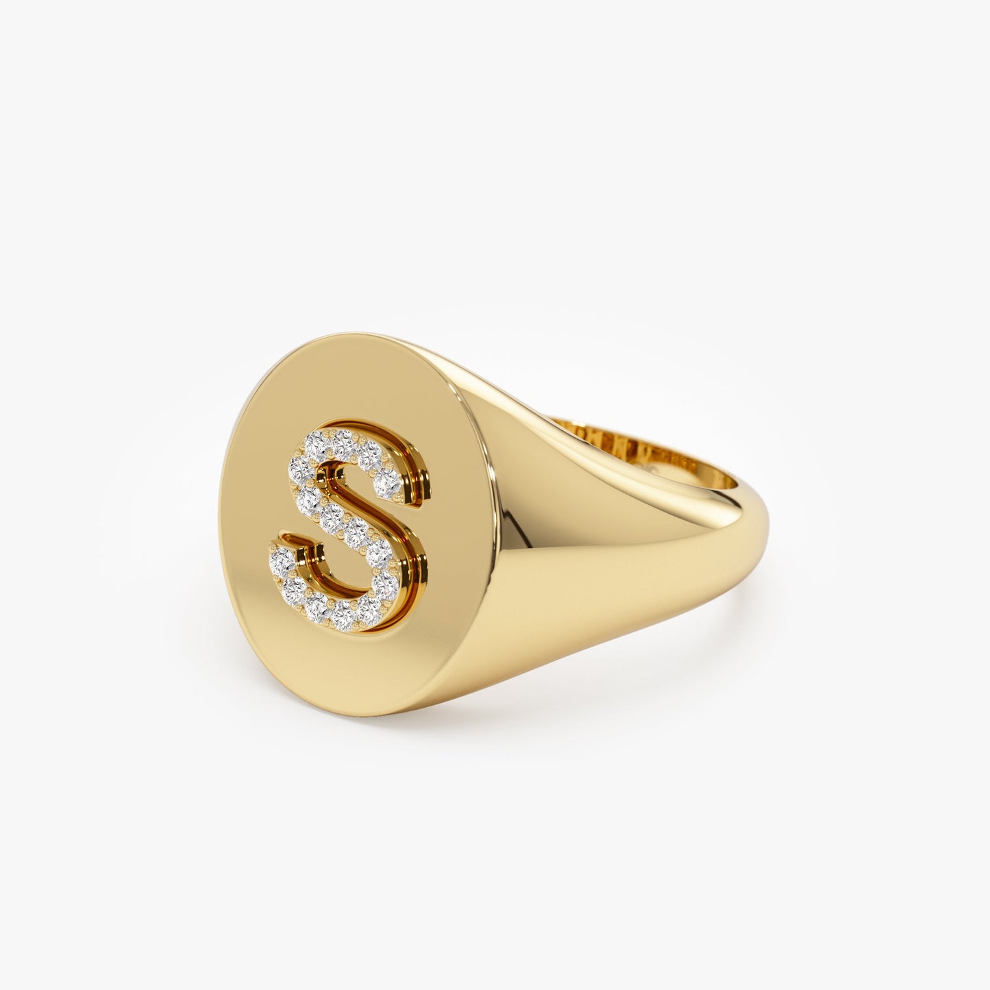 14K Diamond Letter Signet Ring