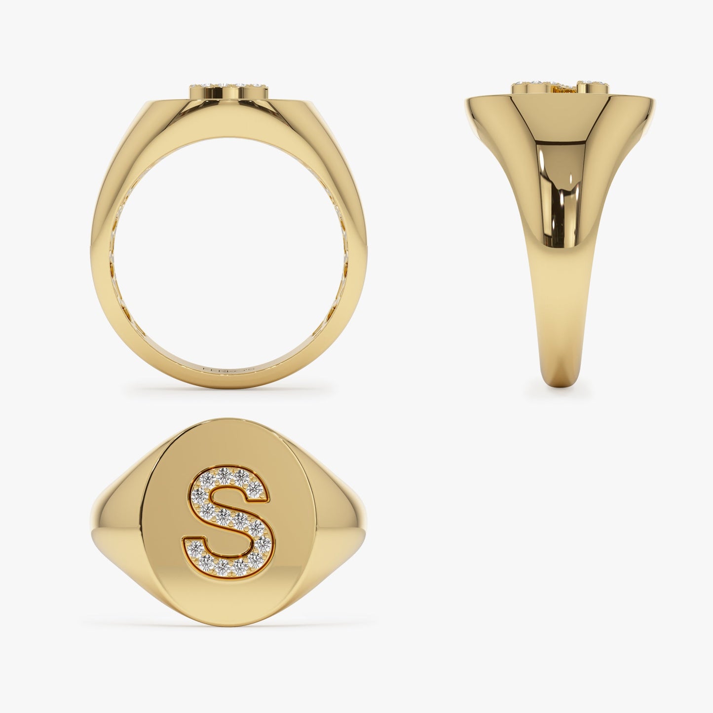 14K Diamond Letter Signet Ring