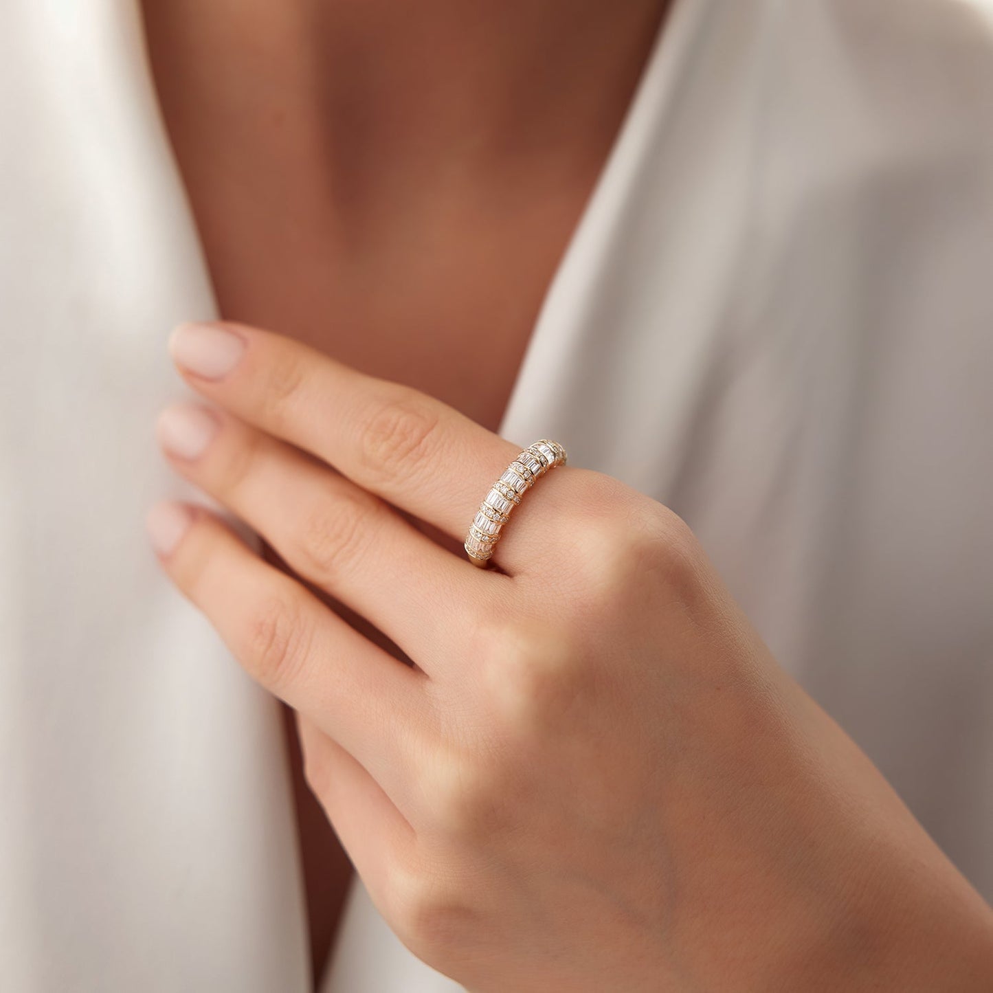 14k Dome Baguette Diamond Women's Anniversary Ring