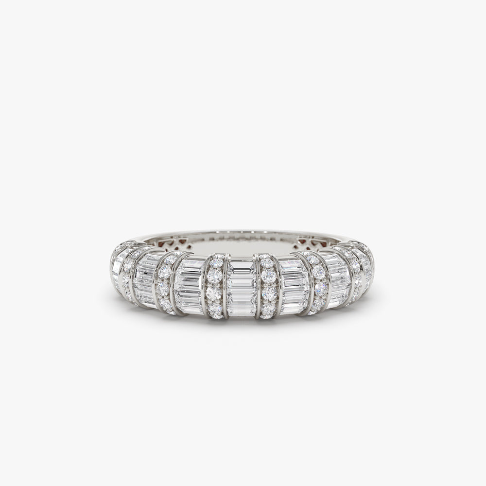 14k Dome Baguette Diamond Women's Anniversary Ring - Geum Jewels