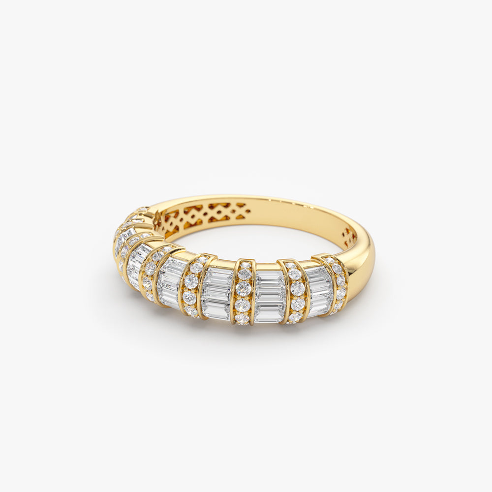 14k Dome Baguette Diamond Women's Anniversary Ring - Geum Jewels