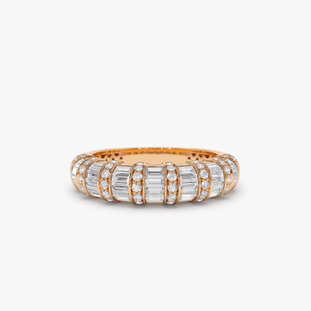 14k Dome Baguette Diamond Women's Anniversary Ring - Geum Jewels