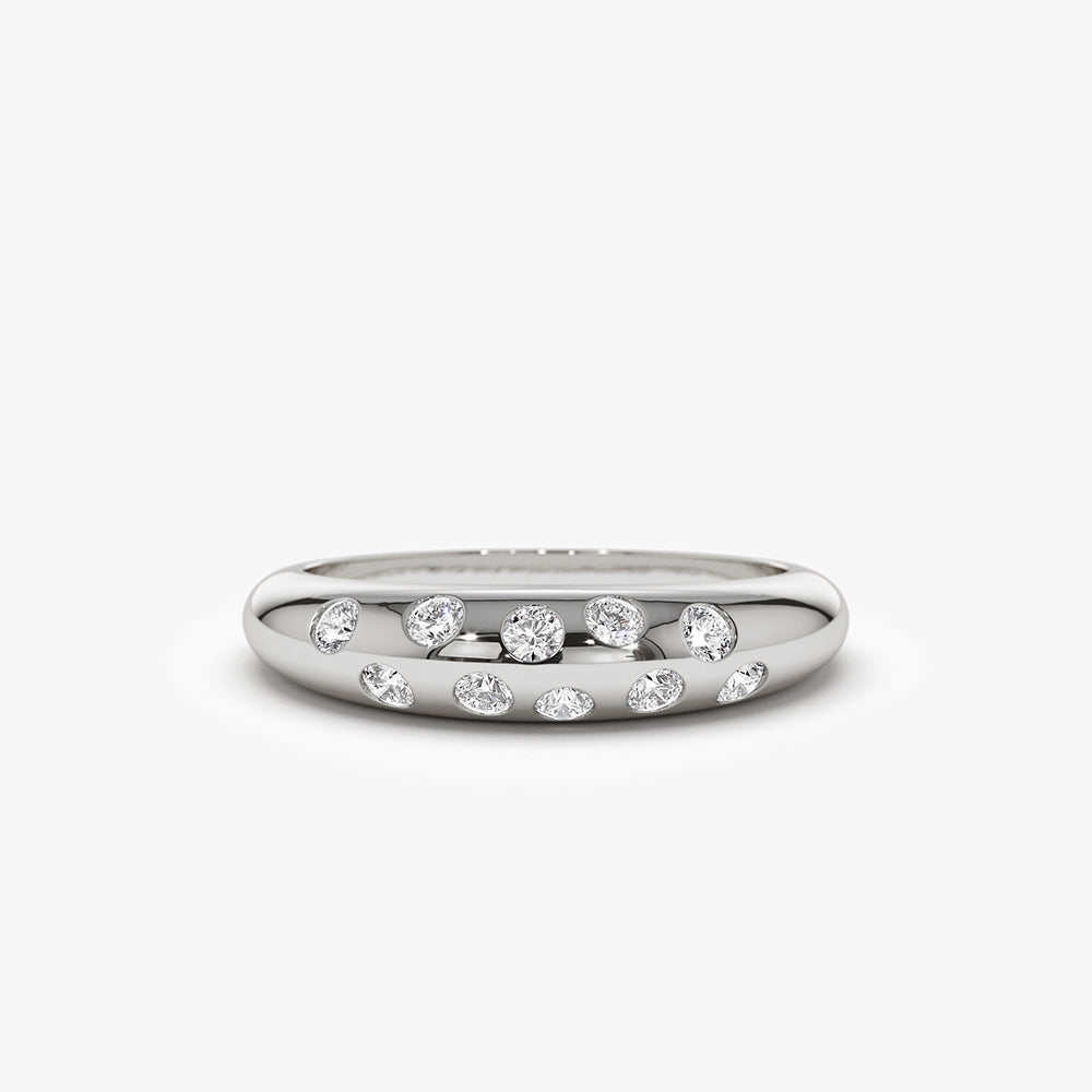 14k Dome Zig Zag Flush Diamond Ring - Geum Jewels