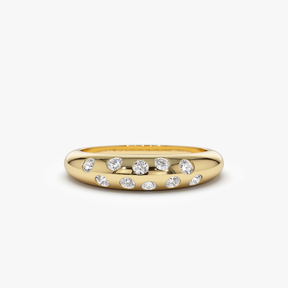 14k Dome Zig Zag Flush Diamond Ring - Geum Jewels